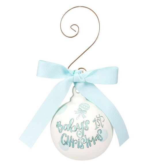 Baby Boy's 1st Christmas Ceramic Ball Ornament Blue and White Handpainted - Picture 5 of 7